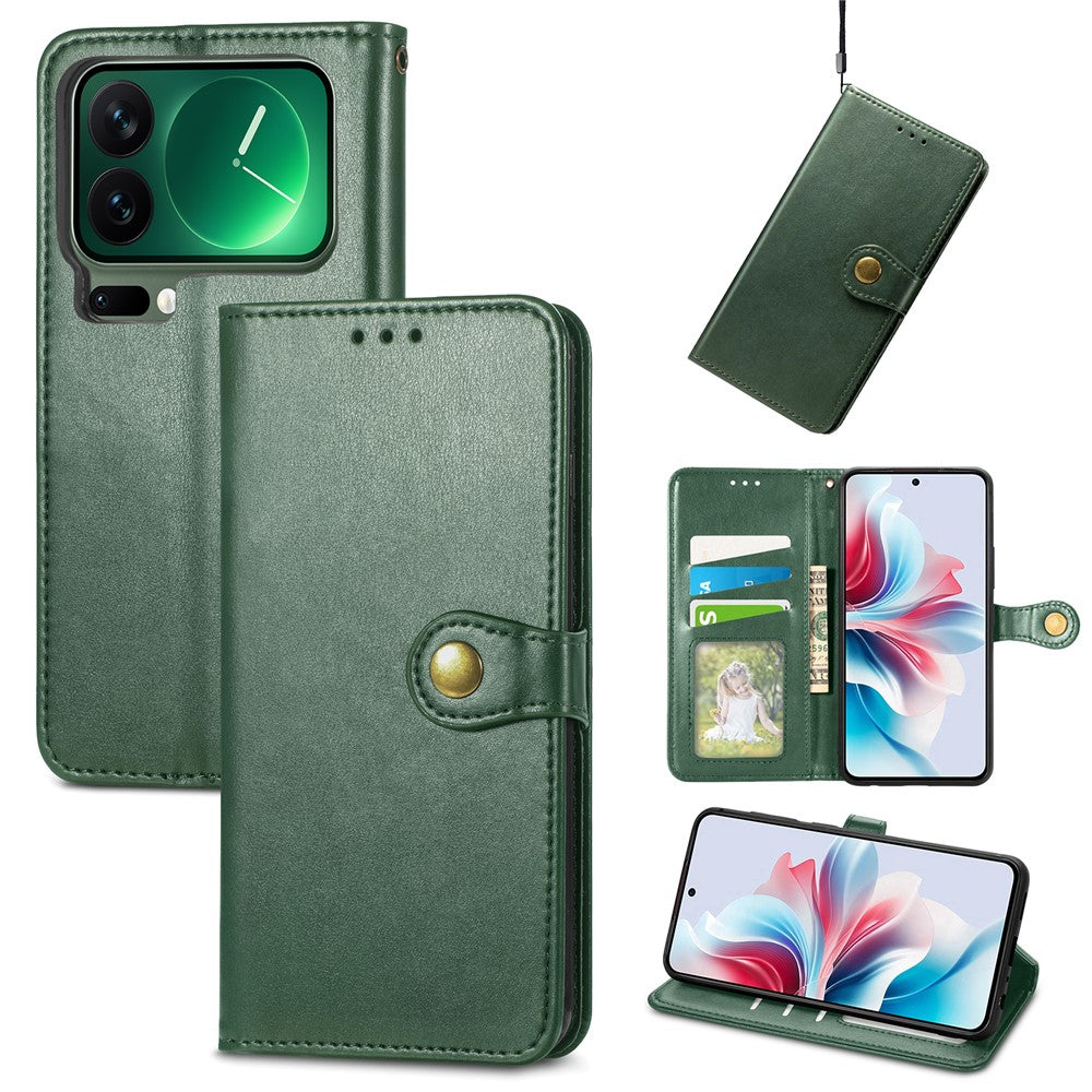 For Xiaomi 17 Pro Max Case Wallet Stand Leather Phone Cover with Wrist Strap - Green