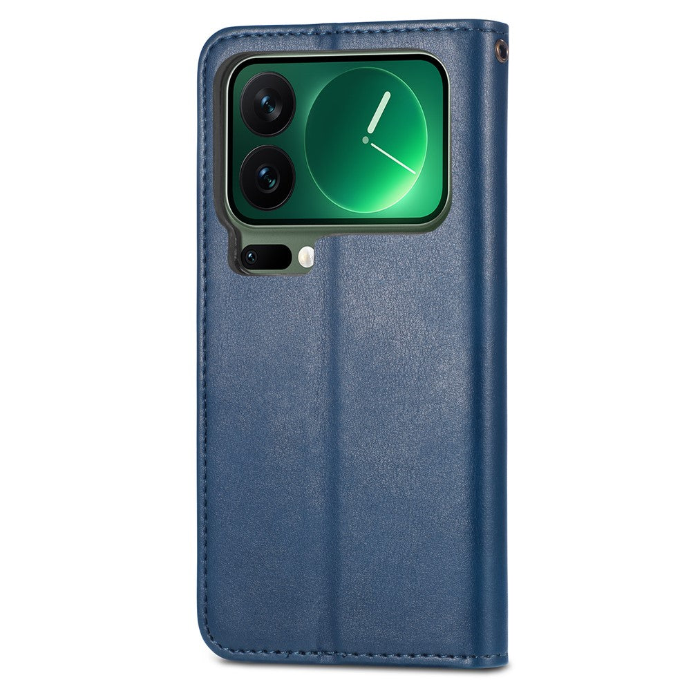 For Xiaomi 17 Pro Max Case Wallet Stand Leather Phone Cover with Wrist Strap - Blue