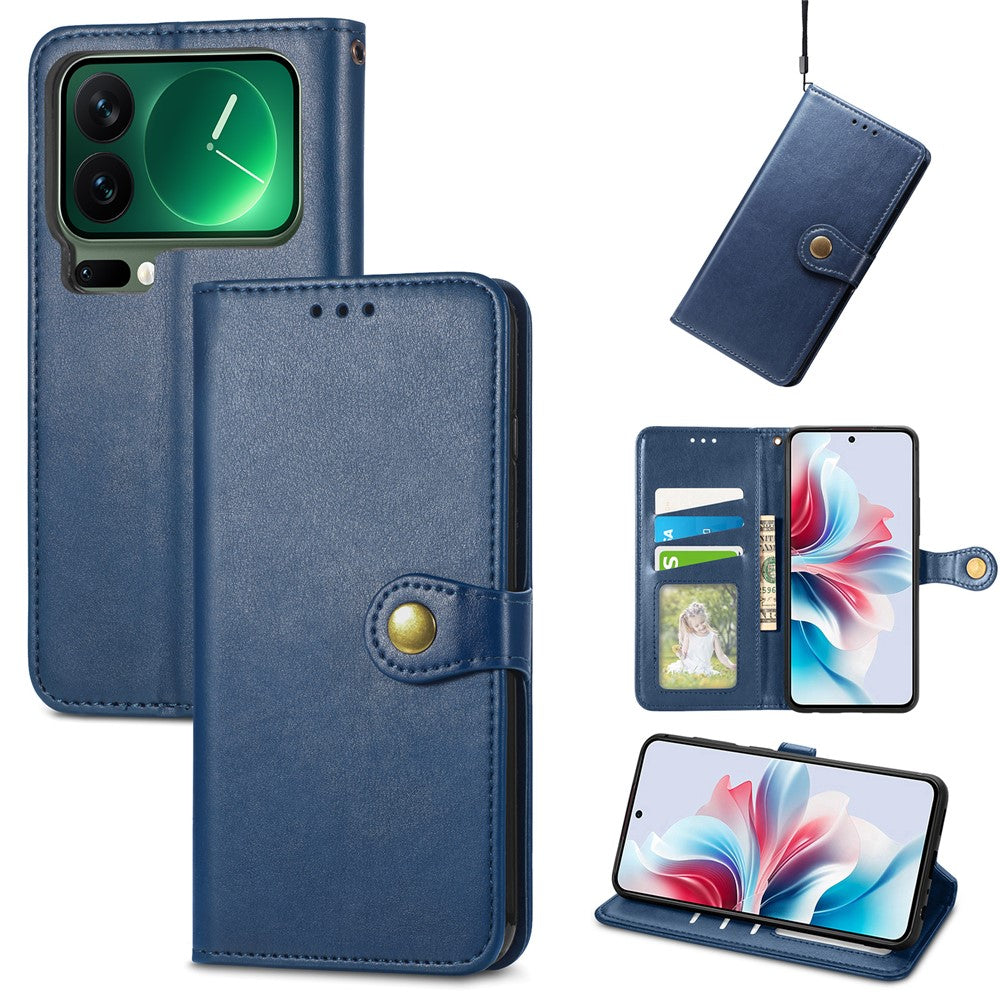 For Xiaomi 17 Pro Max Case Wallet Stand Leather Phone Cover with Wrist Strap - Blue