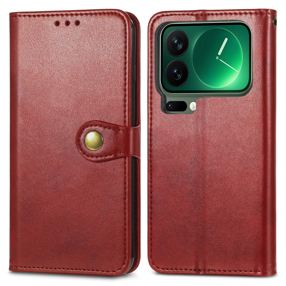 For Xiaomi 17 Pro Max Case Wallet Stand Leather Phone Cover with Wrist Strap - Red