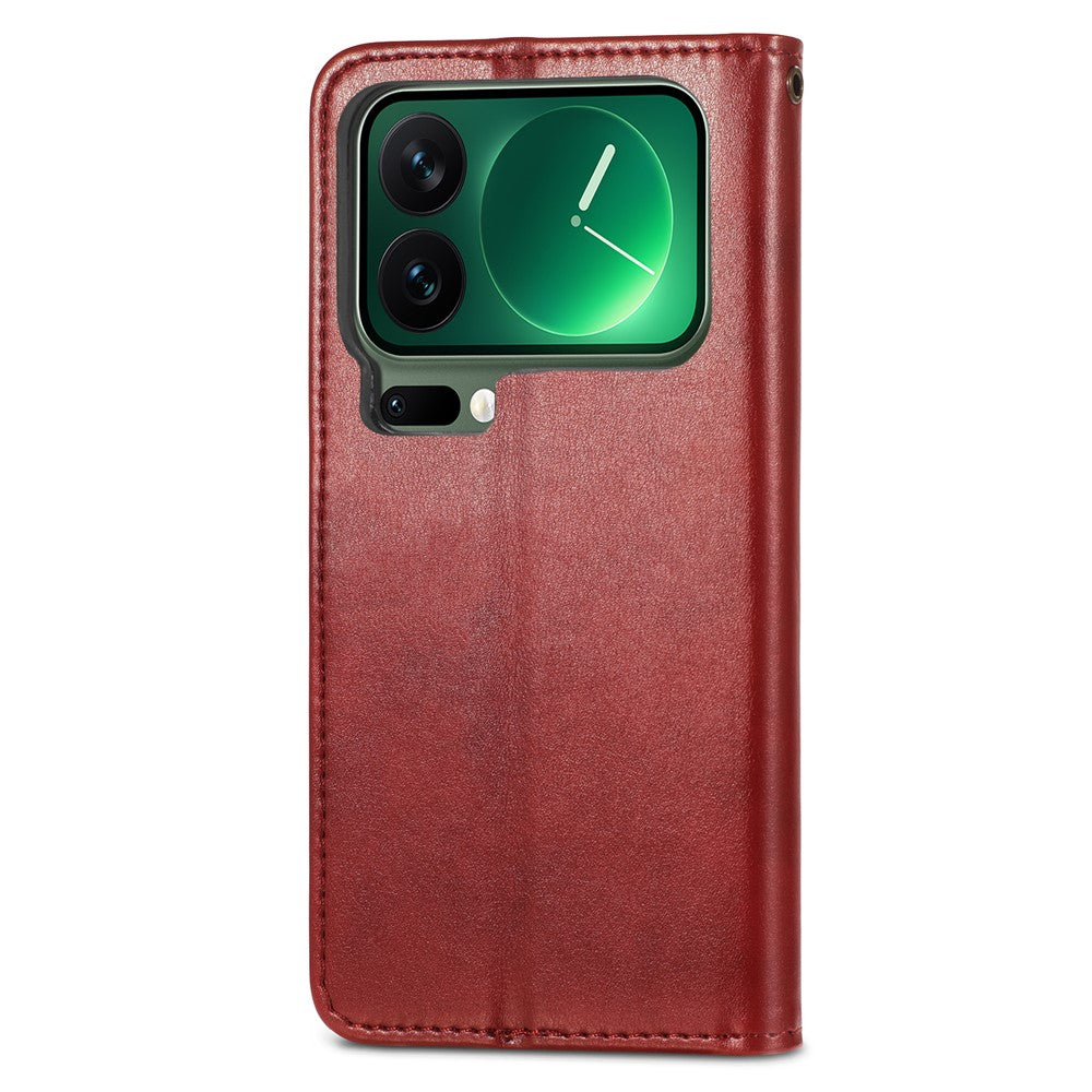 For Xiaomi 17 Pro Max Case Wallet Stand Leather Phone Cover with Wrist Strap - Red