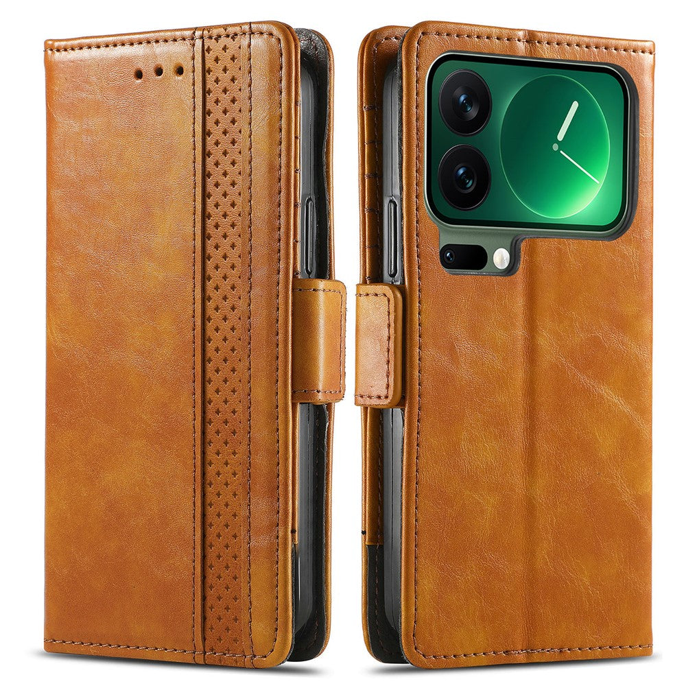 CASENEO For Xiaomi 17 Pro Max Phone Cases PU Leather Cover Stand with RFID Blocking Wallet - Light Brown