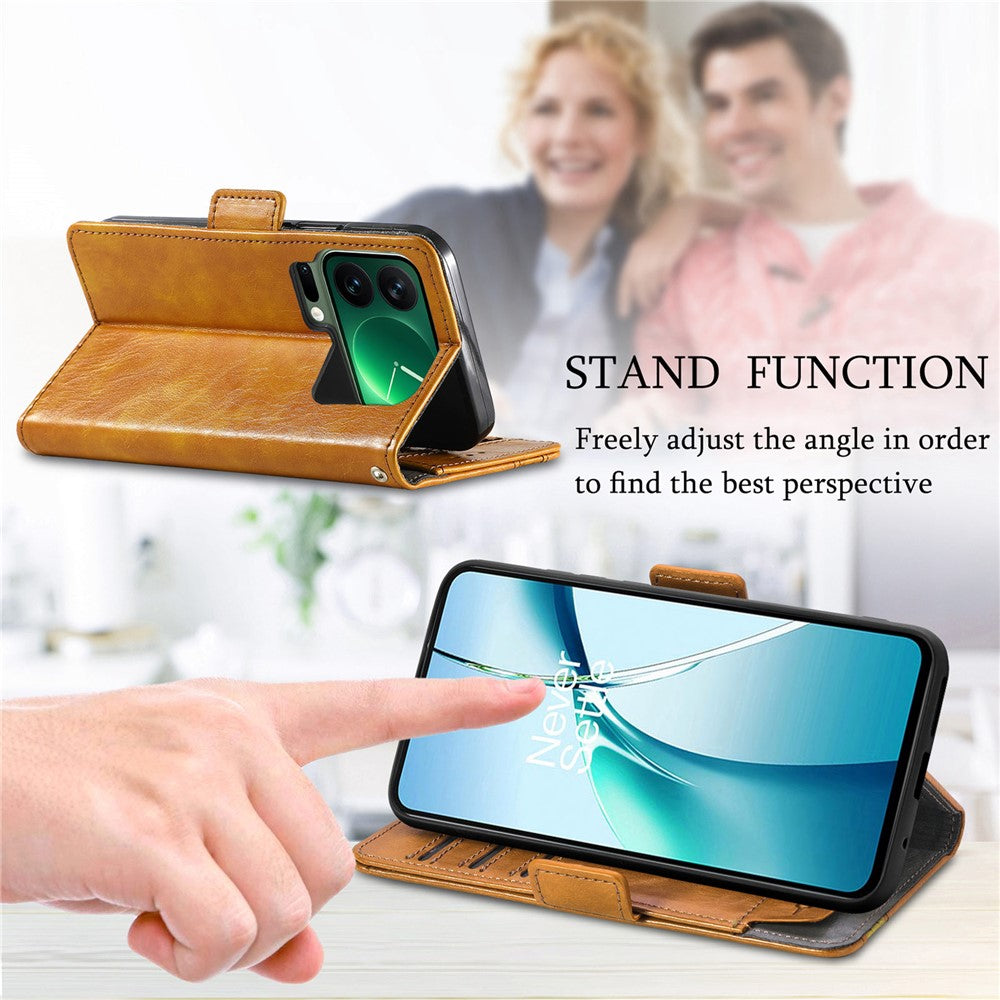 CASENEO For Xiaomi 17 Pro Max Phone Cases PU Leather Cover Stand with RFID Blocking Wallet - Light Brown