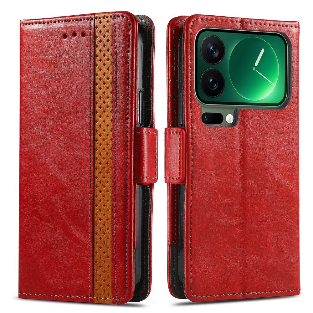 CASENEO For Xiaomi 17 Pro Max Phone Cases PU Leather Cover Stand with RFID Blocking Wallet - Red
