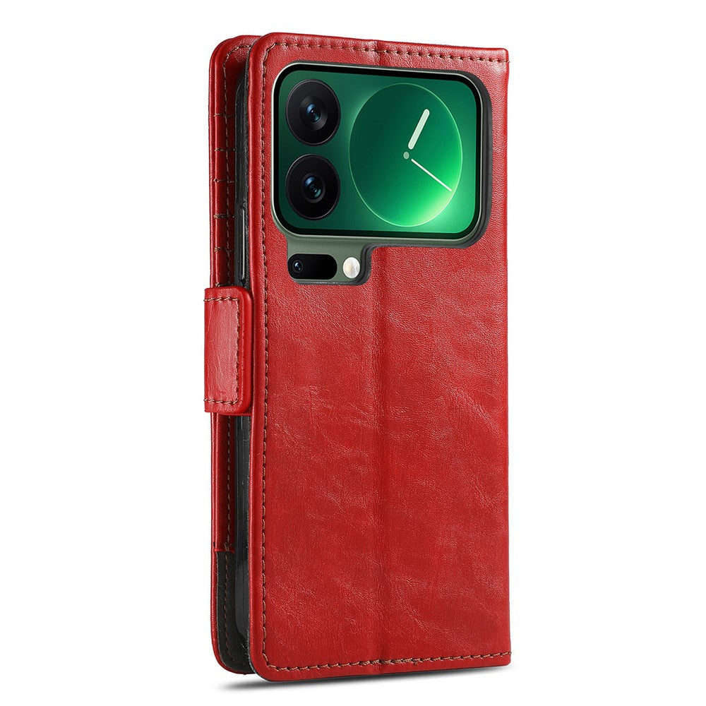 CASENEO For Xiaomi 17 Pro Max Phone Cases PU Leather Cover Stand with RFID Blocking Wallet - Red