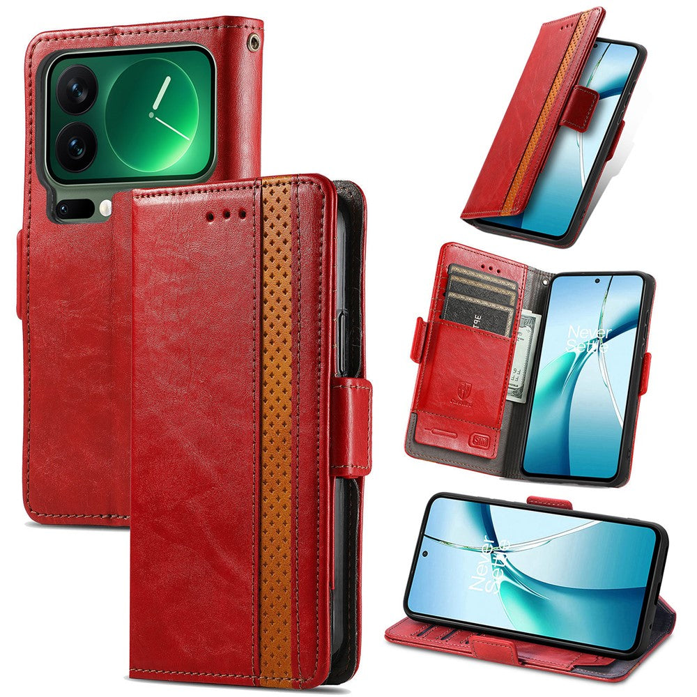 CASENEO For Xiaomi 17 Pro Max Phone Cases PU Leather Cover Stand with RFID Blocking Wallet - Red