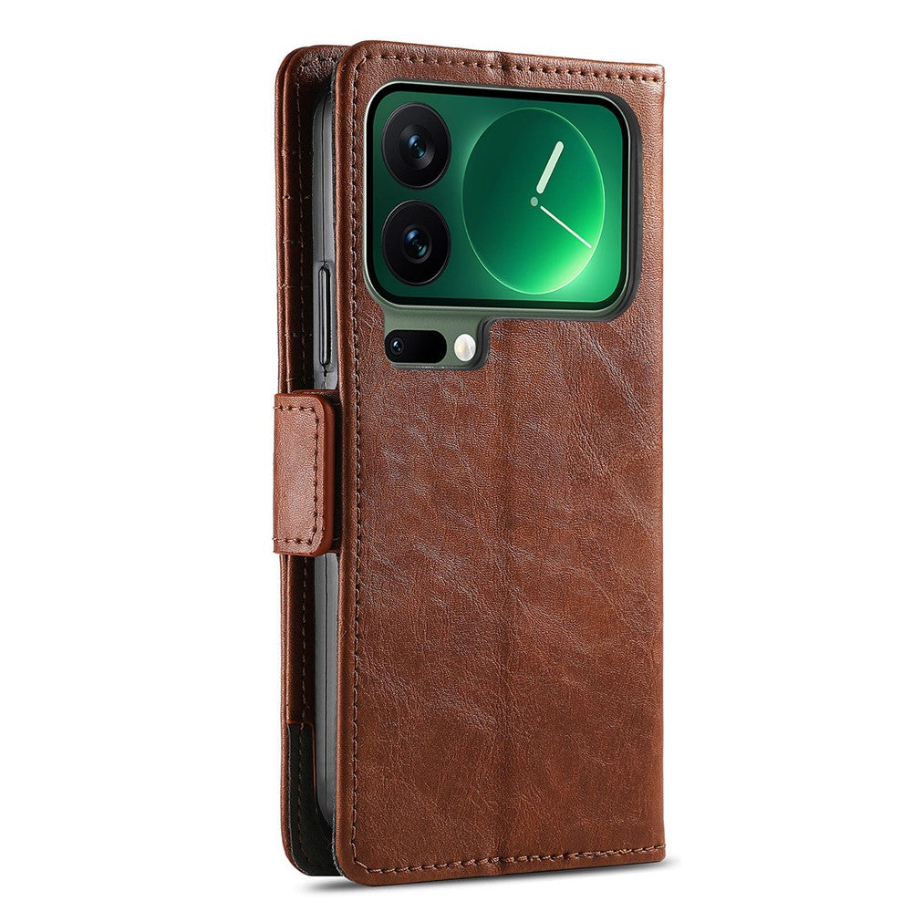 CASENEO For Xiaomi 17 Pro Max Phone Cases PU Leather Cover Stand with RFID Blocking Wallet - Dark Brown