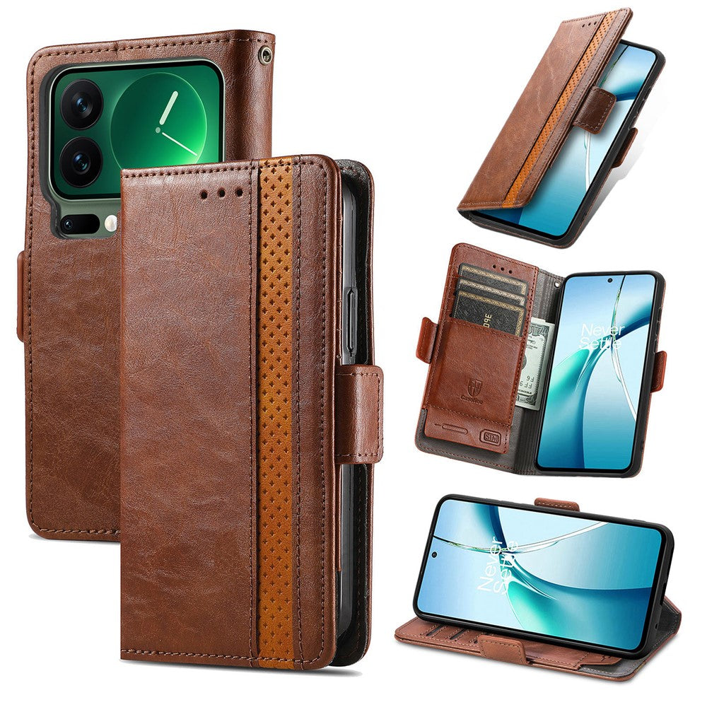 CASENEO For Xiaomi 17 Pro Max Phone Cases PU Leather Cover Stand with RFID Blocking Wallet - Dark Brown