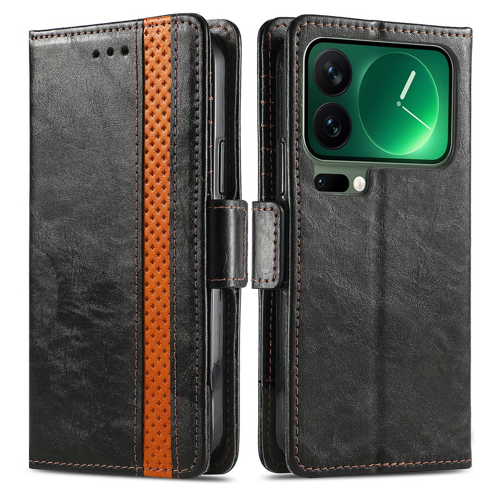 CASENEO For Xiaomi 17 Pro Max Phone Cases PU Leather Cover Stand with RFID Blocking Wallet - Black