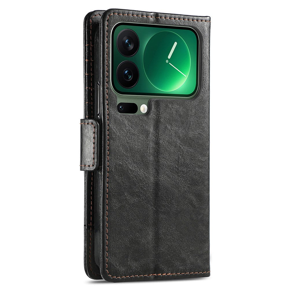CASENEO For Xiaomi 17 Pro Max Phone Cases PU Leather Cover Stand with RFID Blocking Wallet - Black