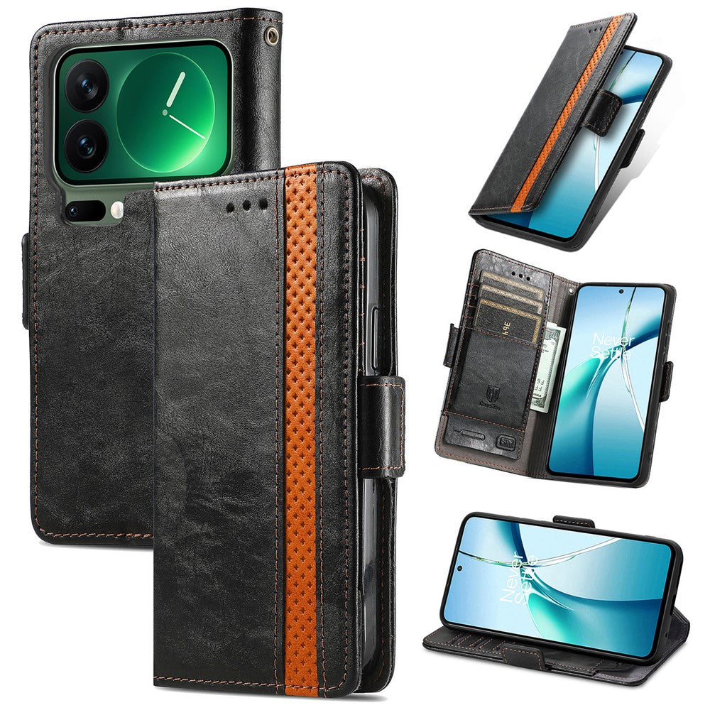 CASENEO For Xiaomi 17 Pro Max Phone Cases PU Leather Cover Stand with RFID Blocking Wallet - Black