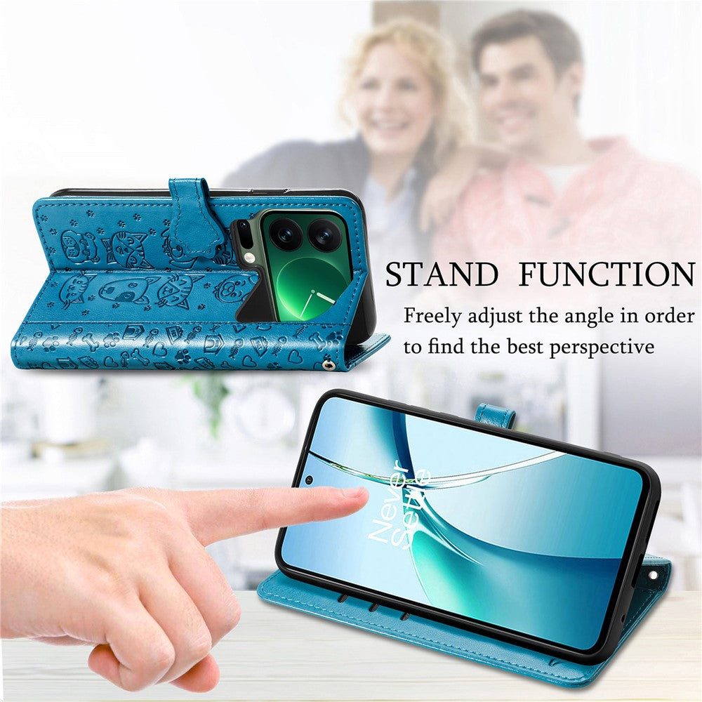For Xiaomi 17 Pro Max Case Flip Wallet Leather Phone Cover with Cute Cat Dog Pattern - Blue
