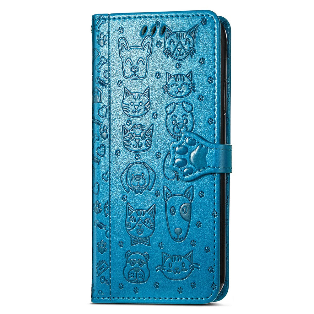 For Xiaomi 17 Pro Max Case Flip Wallet Leather Phone Cover with Cute Cat Dog Pattern - Blue