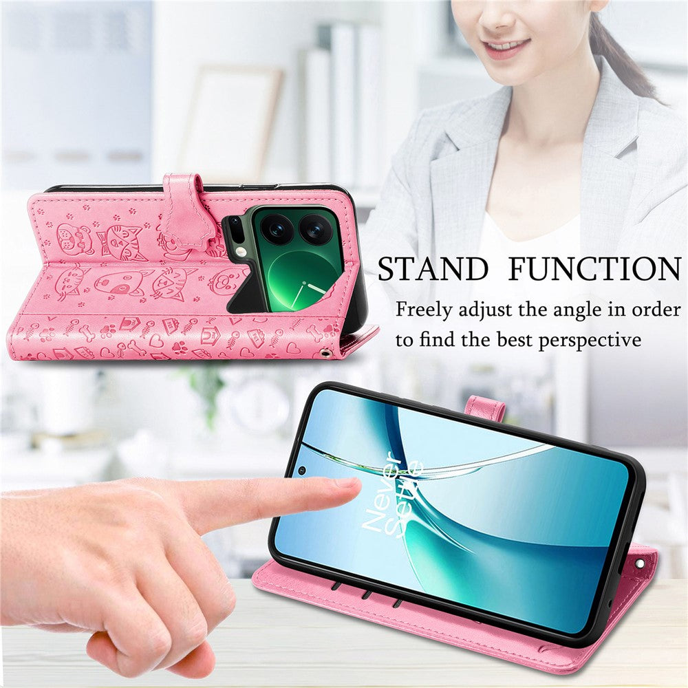 For Xiaomi 17 Pro Max Case Flip Wallet Leather Phone Cover with Cute Cat Dog Pattern - Pink