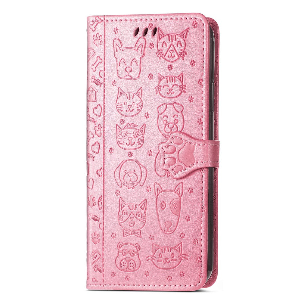 For Xiaomi 17 Pro Max Case Flip Wallet Leather Phone Cover with Cute Cat Dog Pattern - Pink