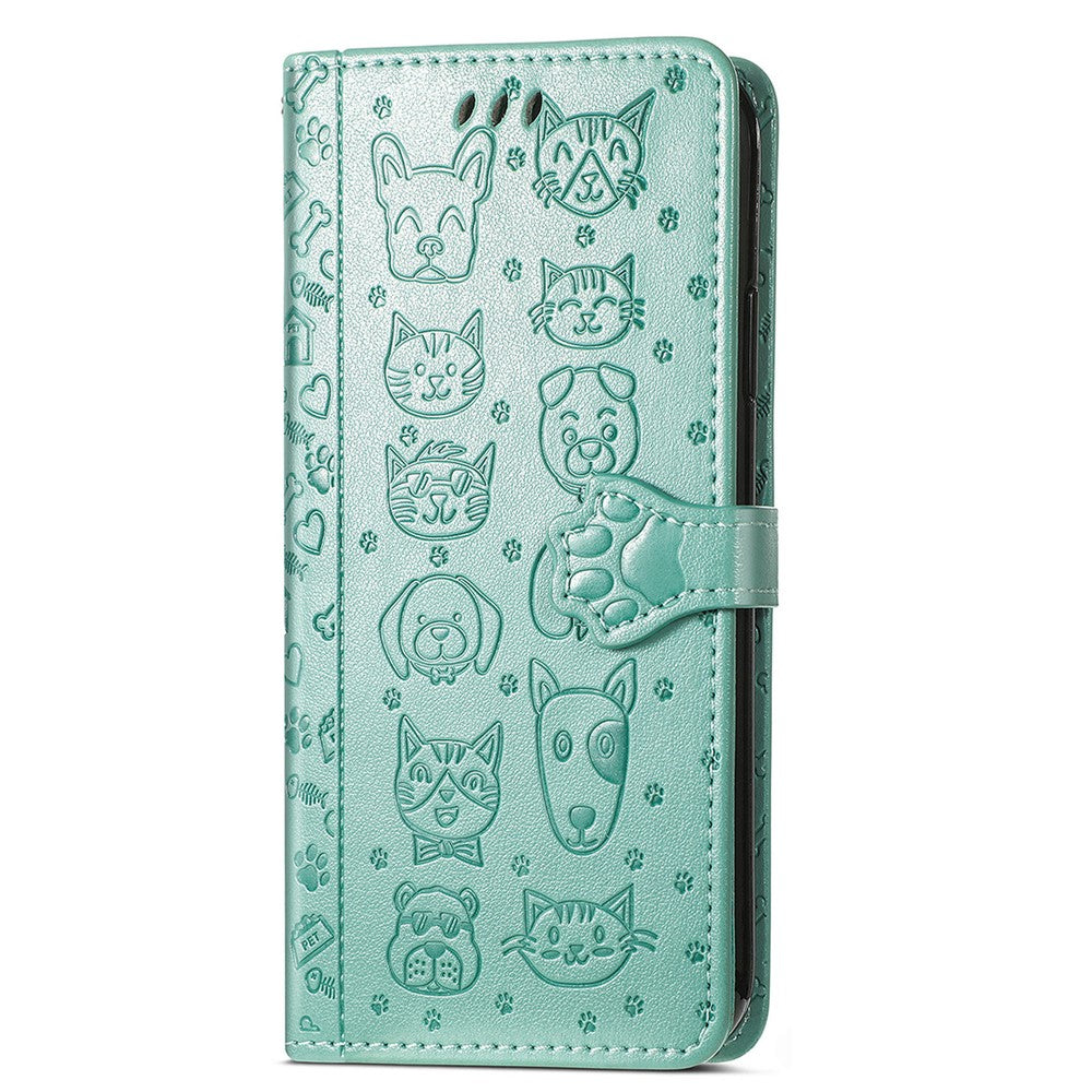 For Xiaomi 17 Pro Max Case Flip Wallet Leather Phone Cover with Cute Cat Dog Pattern - Green
