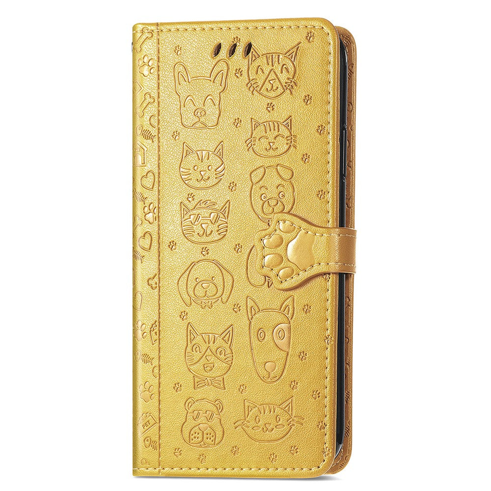 For Xiaomi 17 Pro Max Case Flip Wallet Leather Phone Cover with Cute Cat Dog Pattern - Yellow