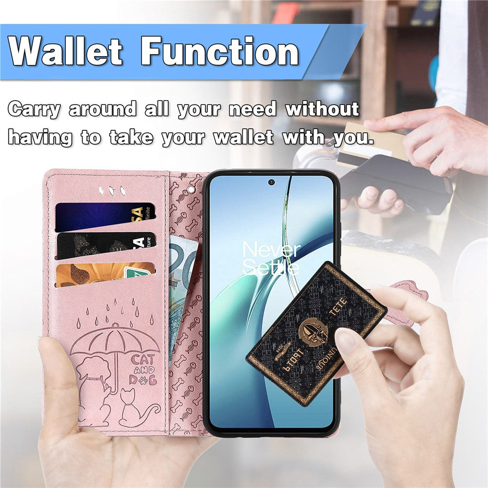 For Xiaomi 17 Pro Max Case Flip Wallet Leather Phone Cover with Cute Cat Dog Pattern - Rose Gold