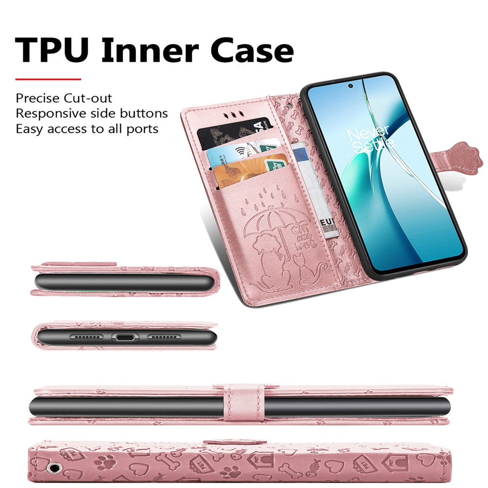 For Xiaomi 17 Pro Max Case Flip Wallet Leather Phone Cover with Cute Cat Dog Pattern - Rose Gold