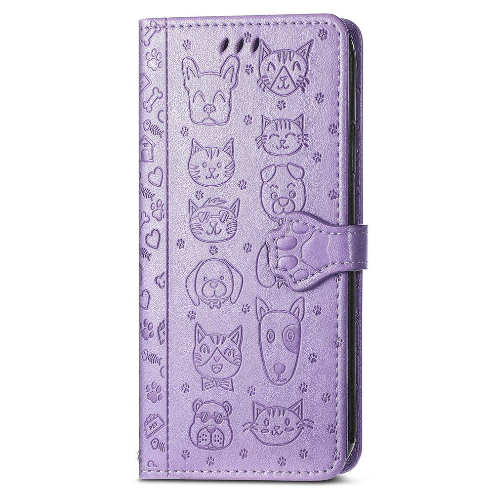 For Xiaomi 17 Pro Max Case Flip Wallet Leather Phone Cover with Cute Cat Dog Pattern - Light Purple