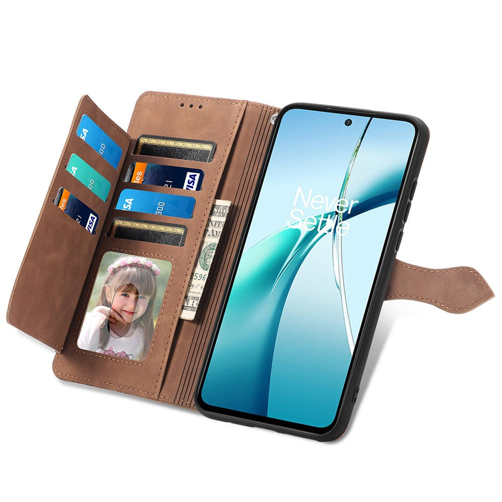 For Xiaomi 17 Pro Max Zipper Wallet Case with Strap Flower Imprint PU Leather Phone Cover - Brown