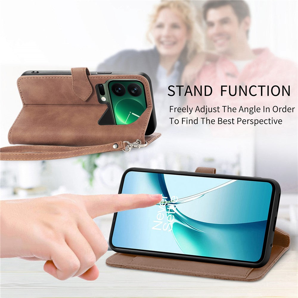 For Xiaomi 17 Pro Max Zipper Wallet Case with Strap Flower Imprint PU Leather Phone Cover - Brown