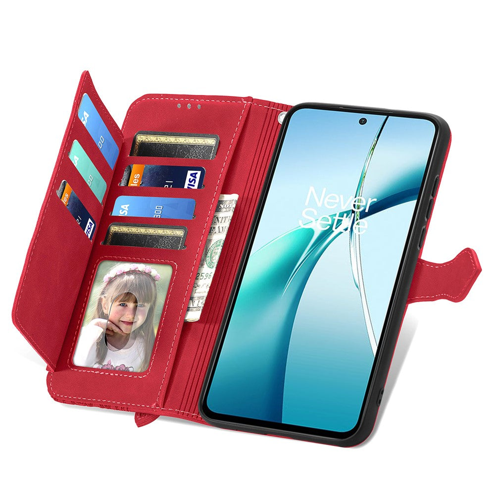 For Xiaomi 17 Pro Max Zipper Wallet Case with Strap Flower Imprint PU Leather Phone Cover - Red
