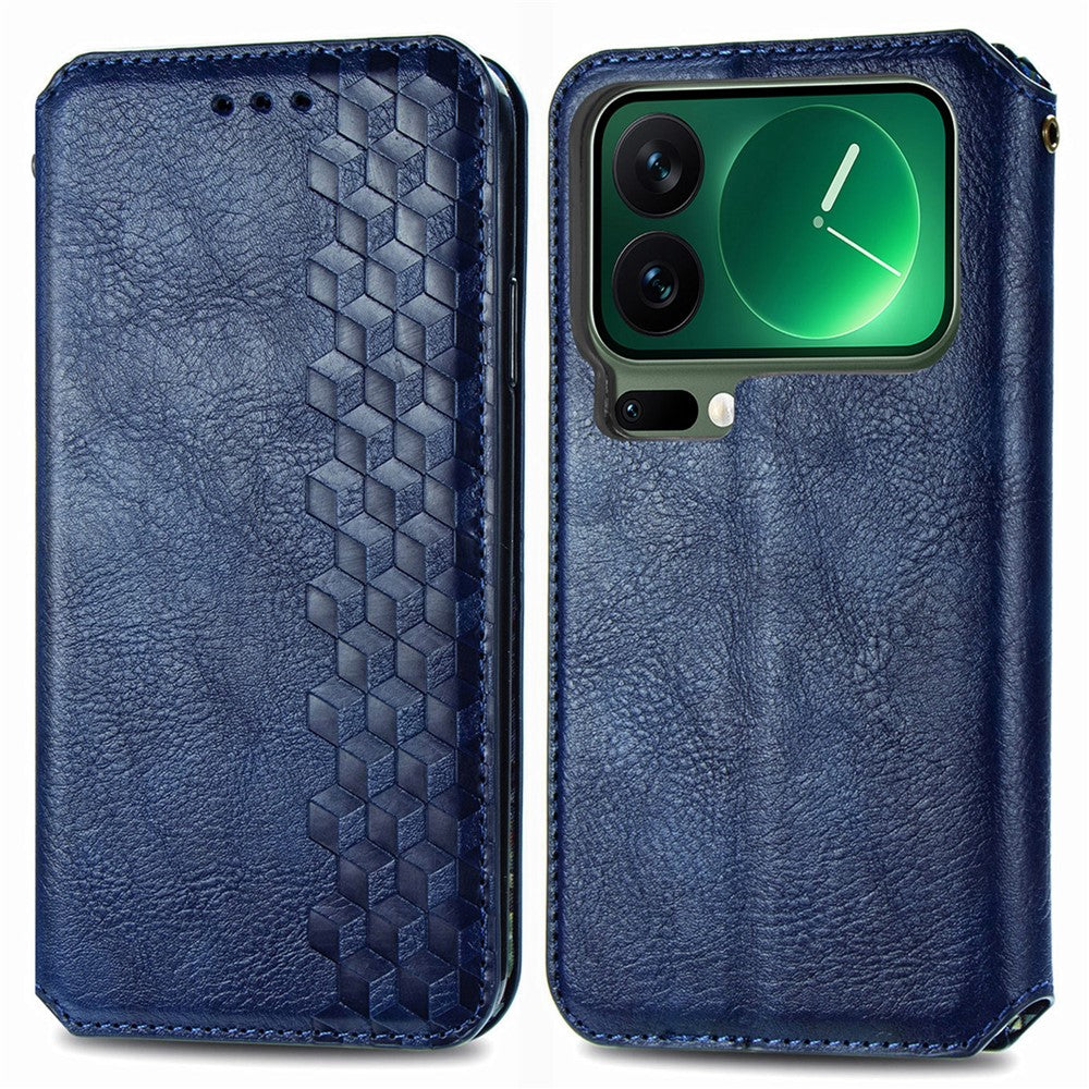 For Xiaomi 17 Pro Max Case Rhombus Imprint PU Leather Wallet Phone Cover - Blue