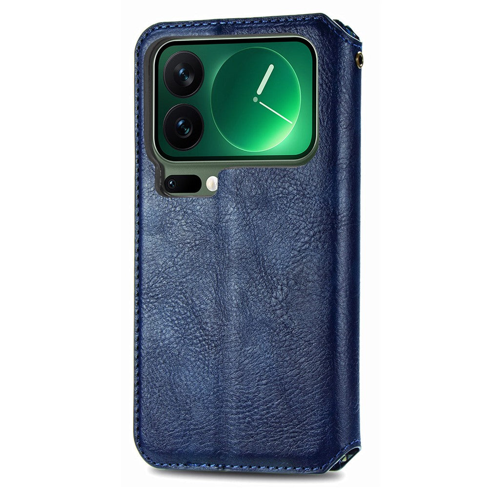For Xiaomi 17 Pro Max Case Rhombus Imprint PU Leather Wallet Phone Cover - Blue
