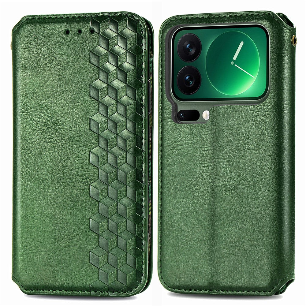 For Xiaomi 17 Pro Max Case Rhombus Imprint PU Leather Wallet Phone Cover - Green