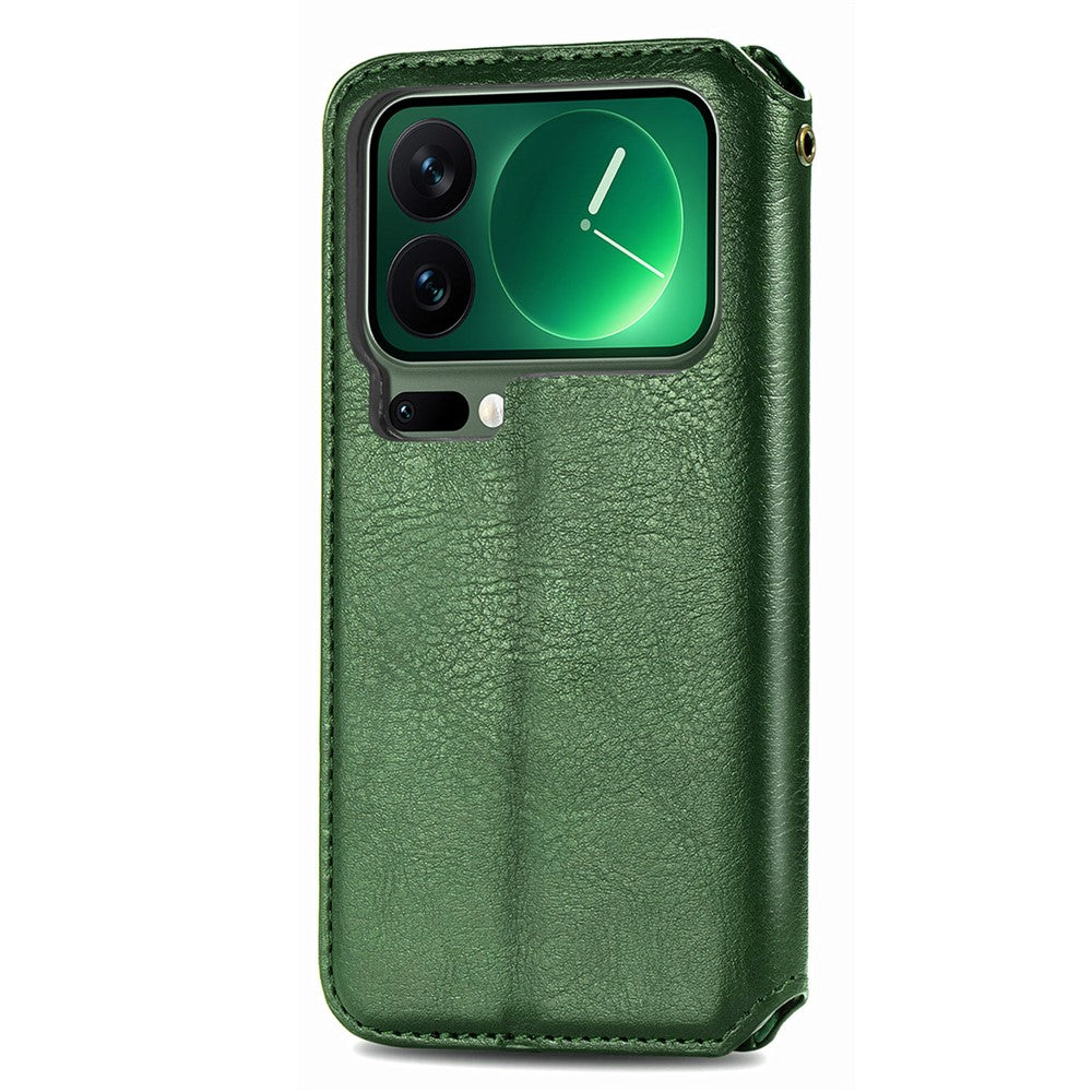 For Xiaomi 17 Pro Max Case Rhombus Imprint PU Leather Wallet Phone Cover - Green