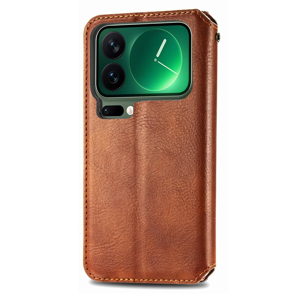 For Xiaomi 17 Pro Max Case Rhombus Imprint PU Leather Wallet Phone Cover - Brown
