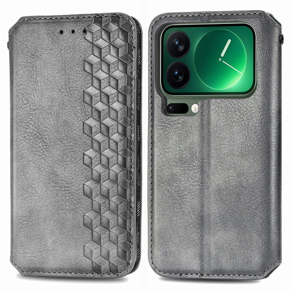 For Xiaomi 17 Pro Max Case Rhombus Imprint PU Leather Wallet Phone Cover - Grey