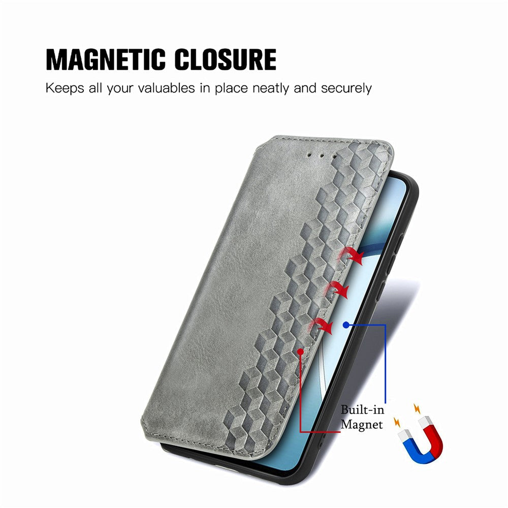 For Xiaomi 17 Pro Max Case Rhombus Imprint PU Leather Wallet Phone Cover - Grey
