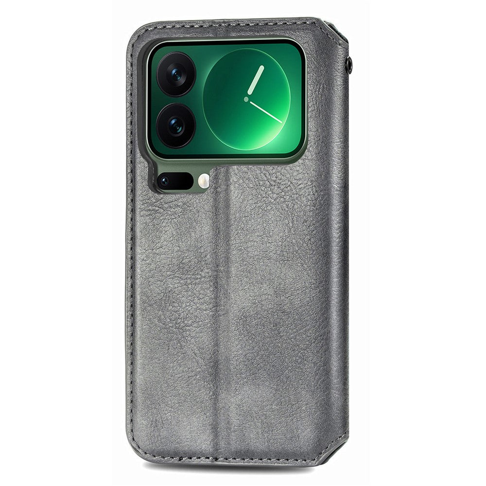 For Xiaomi 17 Pro Max Case Rhombus Imprint PU Leather Wallet Phone Cover - Grey
