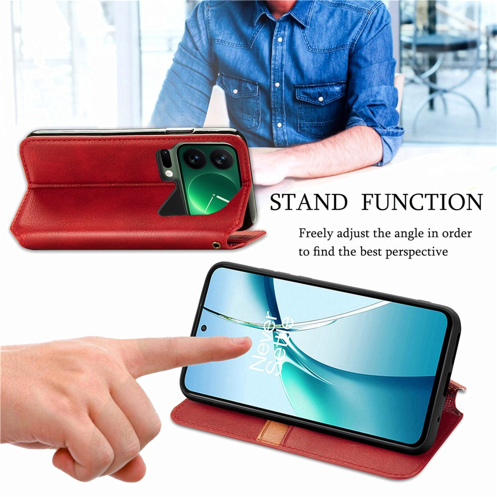 For Xiaomi 17 Pro Max Case Rhombus Imprint PU Leather Wallet Phone Cover - Red