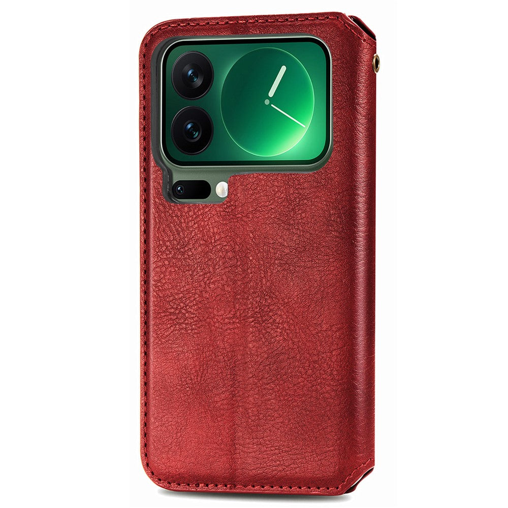 For Xiaomi 17 Pro Max Case Rhombus Imprint PU Leather Wallet Phone Cover - Red