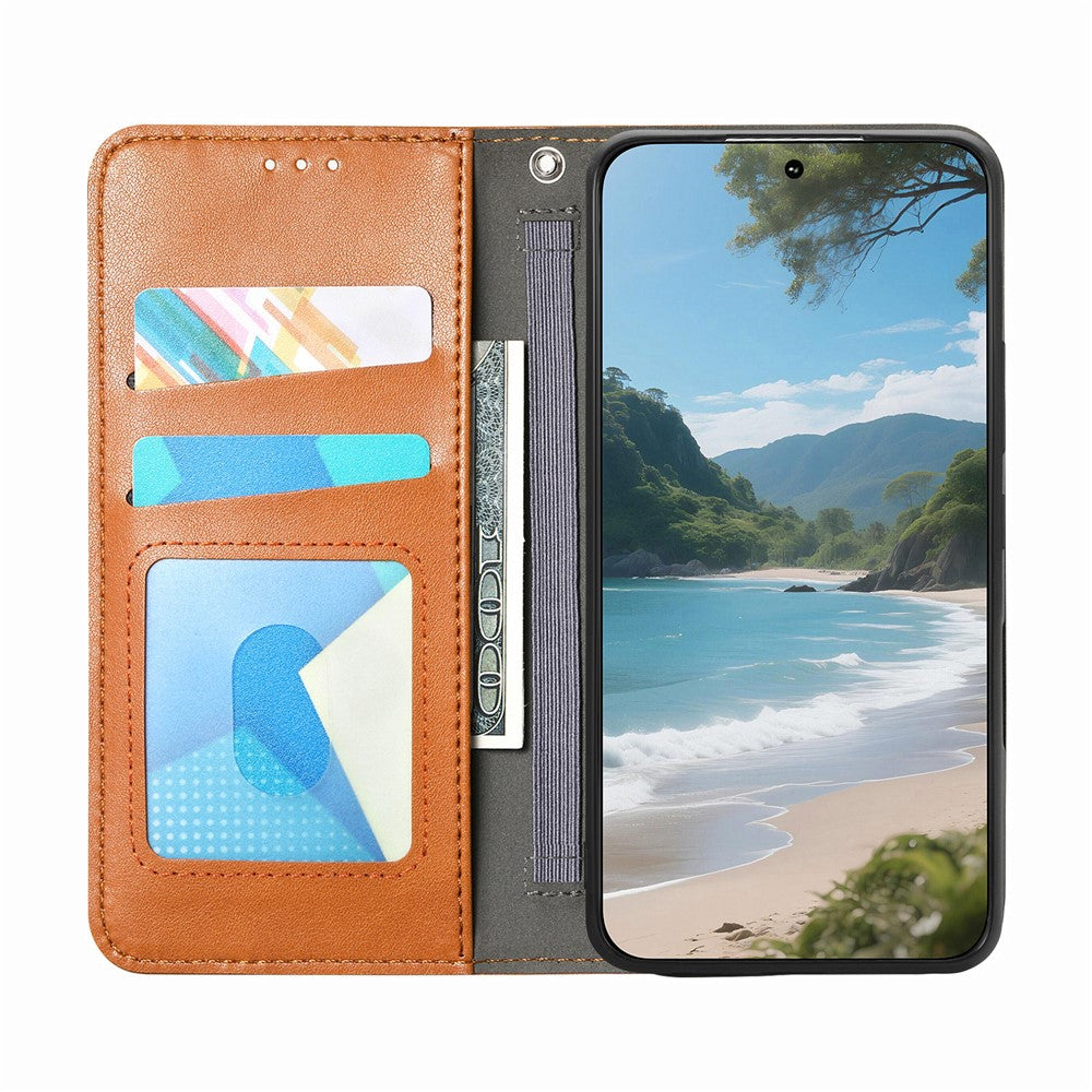 For Xiaomi 17 Pro Max Case Wallet Tri-Color Stitching Leather Phone Cover with Elastic Wristband - Brown