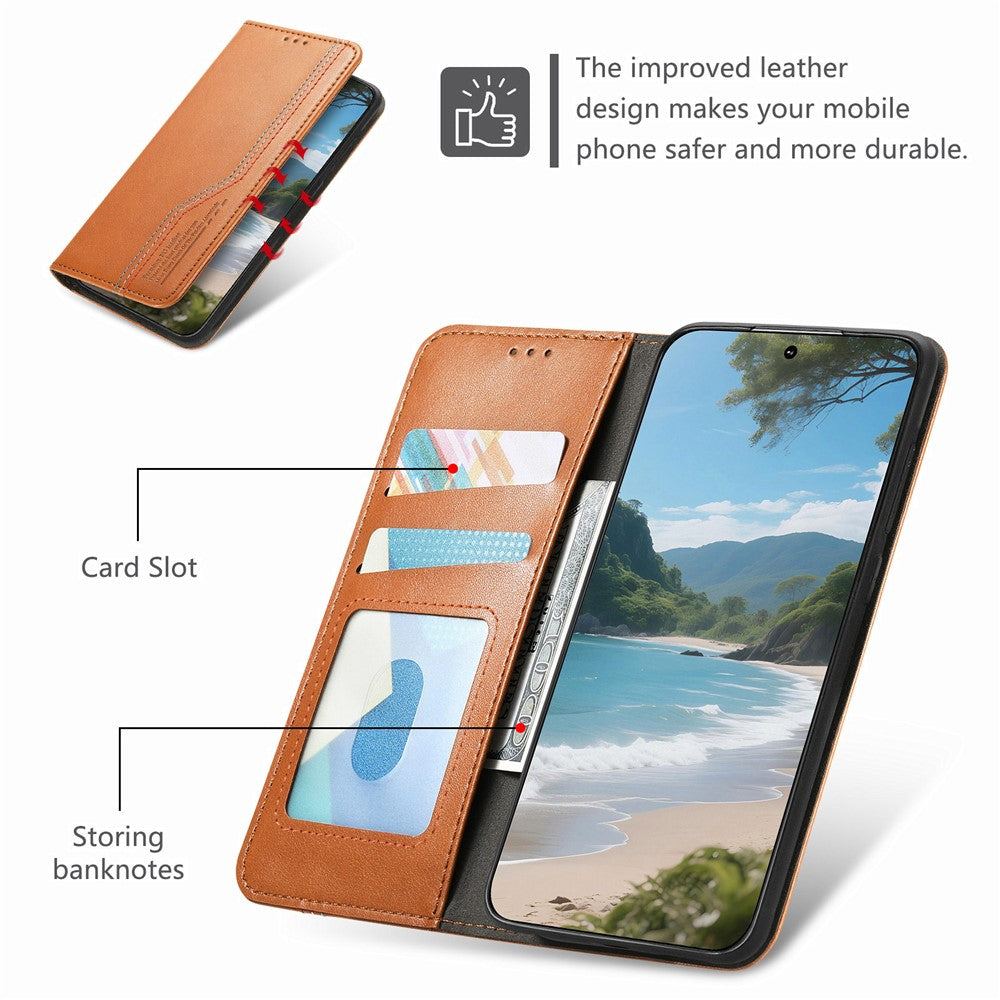 For Xiaomi 17 Pro Max Case Wallet Tri-Color Stitching Leather Phone Cover with Elastic Wristband - Brown