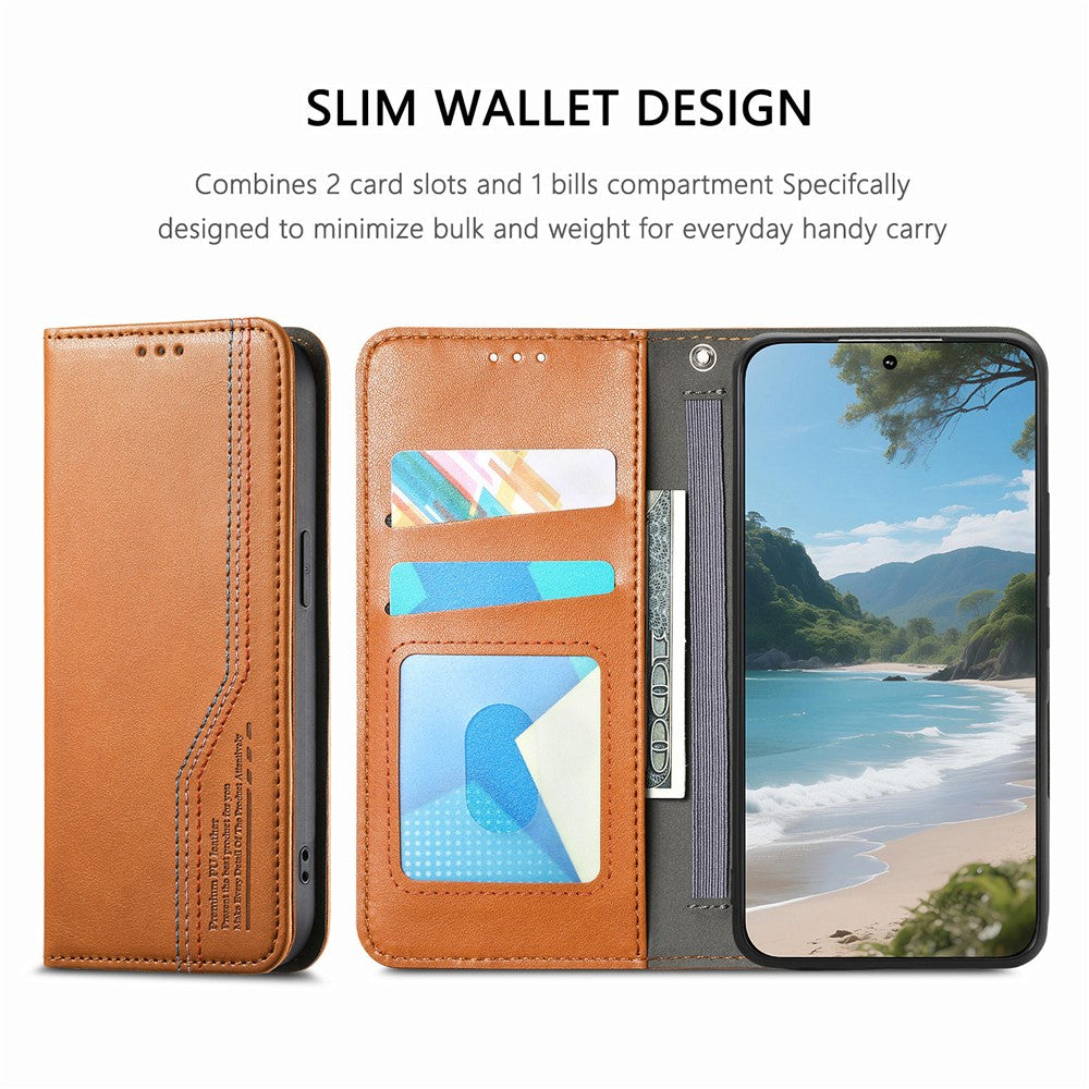 For Xiaomi 17 Pro Max Case Wallet Tri-Color Stitching Leather Phone Cover with Elastic Wristband - Brown