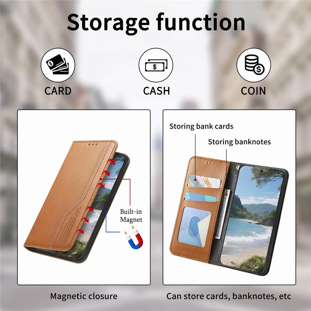 For Xiaomi 17 Pro Max Case Wallet Tri-Color Stitching Leather Phone Cover with Elastic Wristband - Brown