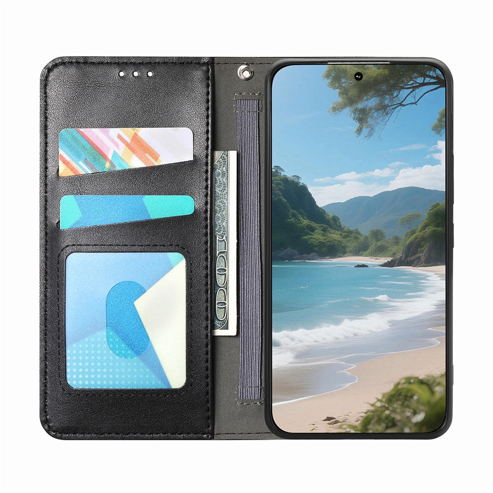 For Xiaomi 17 Pro Max Case Wallet Tri-Color Stitching Leather Phone Cover with Elastic Wristband - Black