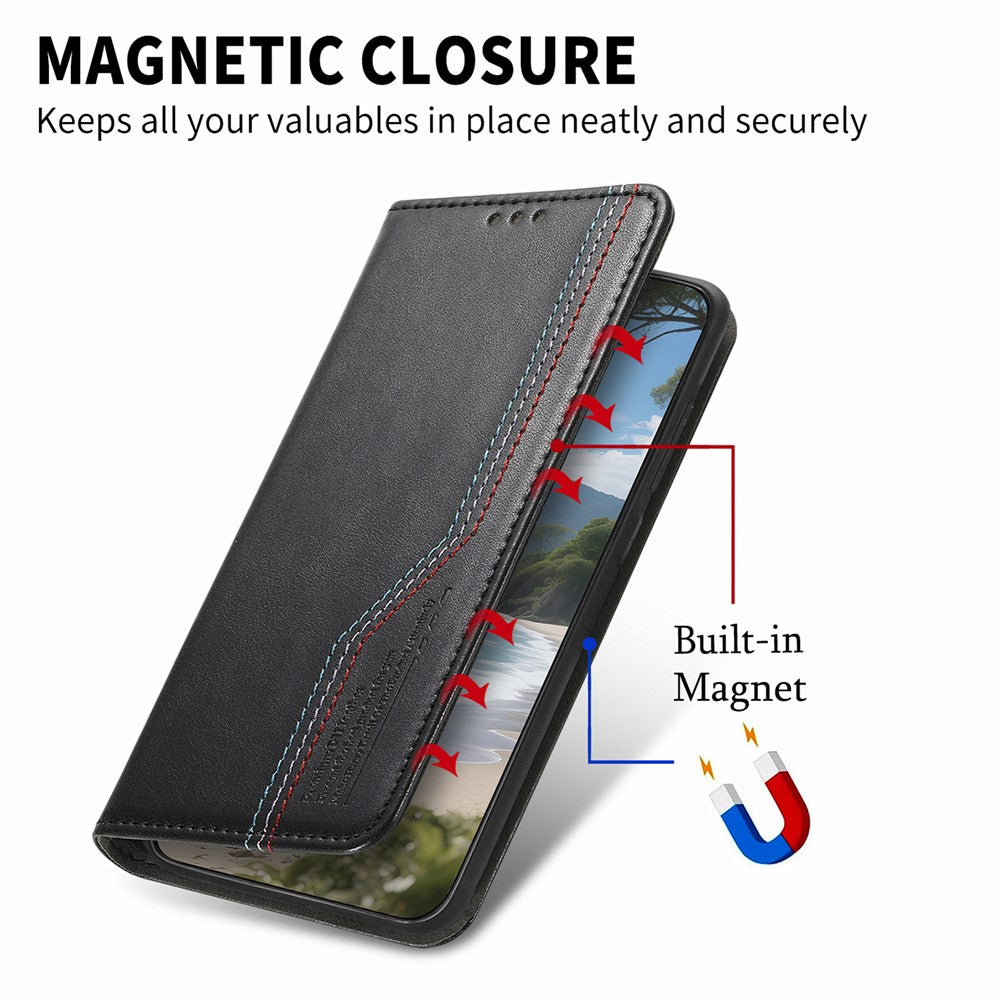 For Xiaomi 17 Pro Max Case Wallet Tri-Color Stitching Leather Phone Cover with Elastic Wristband - Black