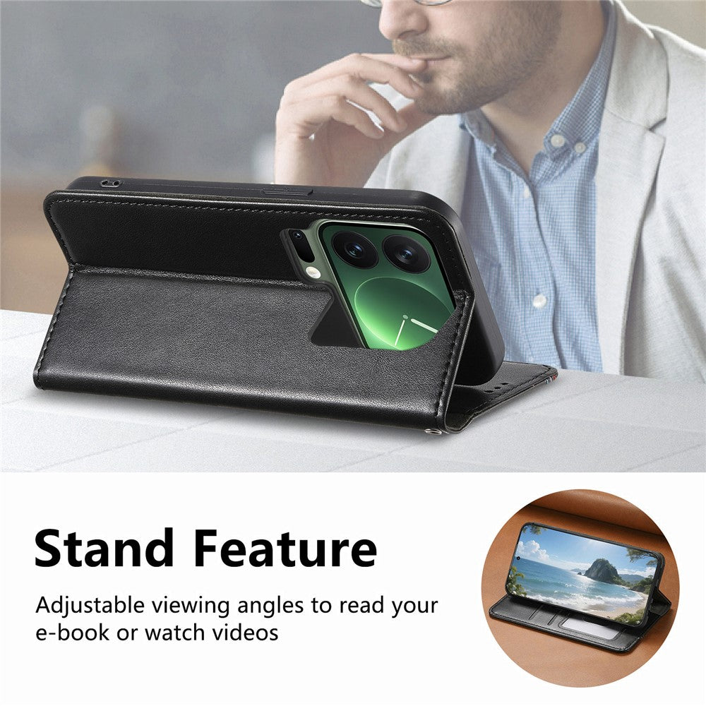 For Xiaomi 17 Pro Max Case Wallet Tri-Color Stitching Leather Phone Cover with Elastic Wristband - Black