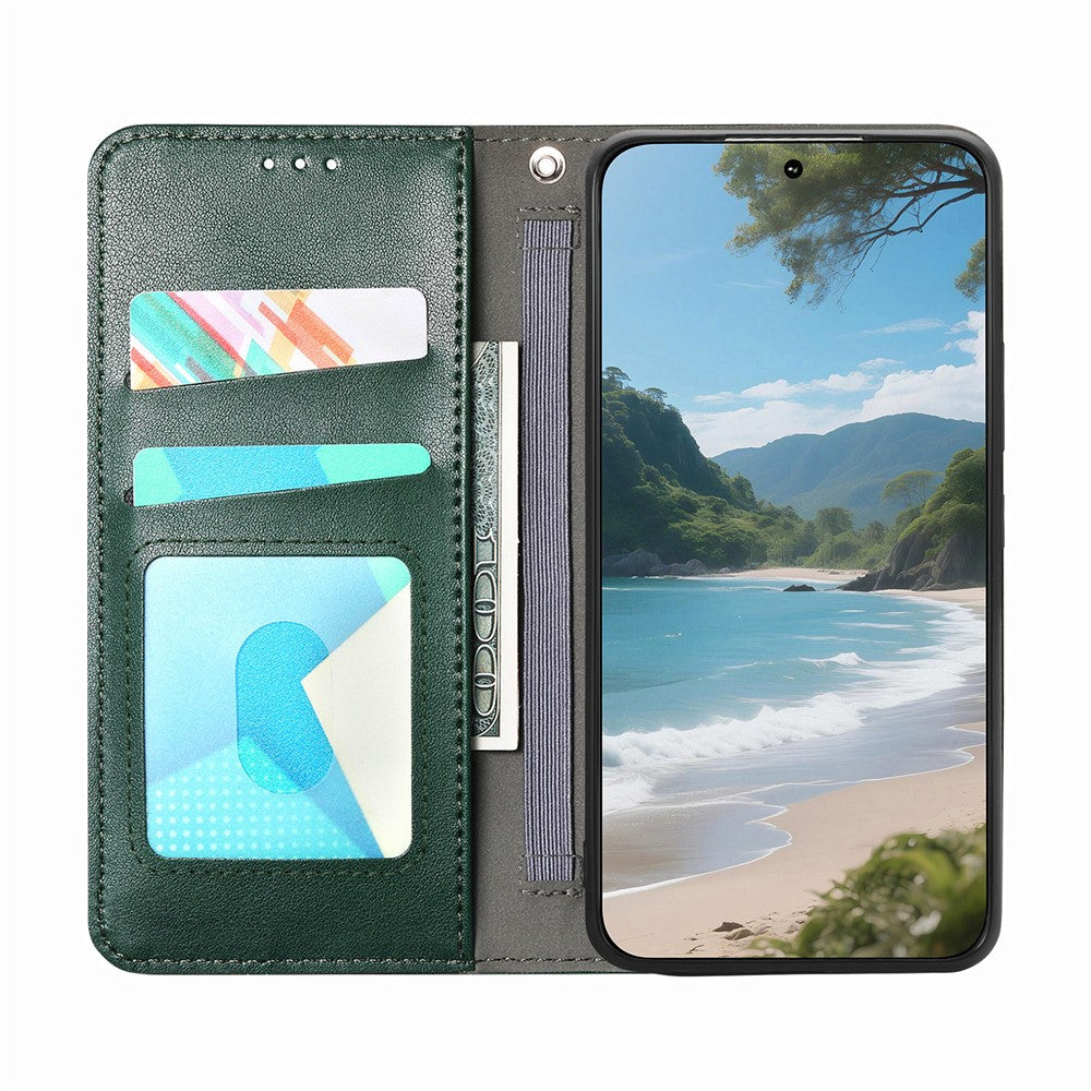 For Xiaomi 17 Pro Max Case Wallet Tri-Color Stitching Leather Phone Cover with Elastic Wristband - Green