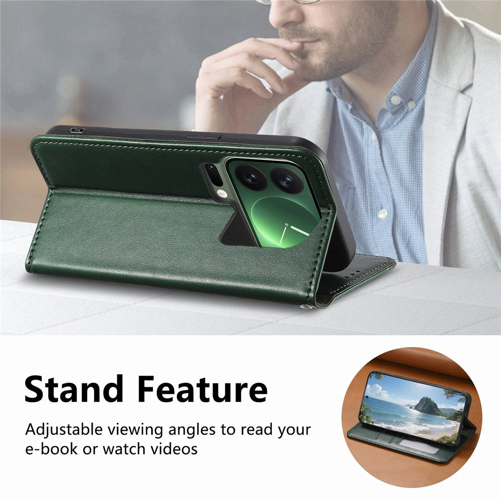 For Xiaomi 17 Pro Max Case Wallet Tri-Color Stitching Leather Phone Cover with Elastic Wristband - Green