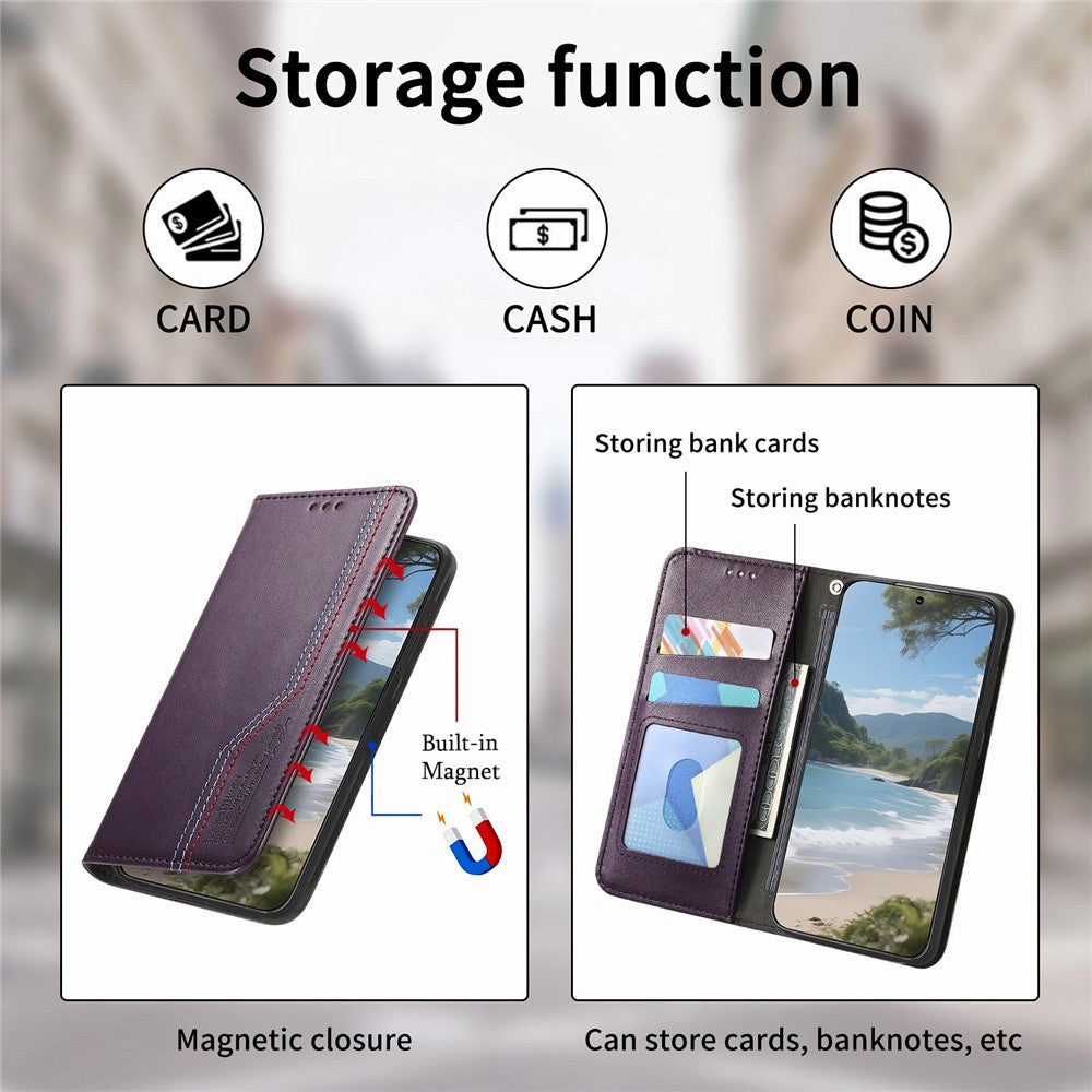 For Xiaomi 17 Pro Max Case Wallet Tri-Color Stitching Leather Phone Cover with Elastic Wristband - Purple