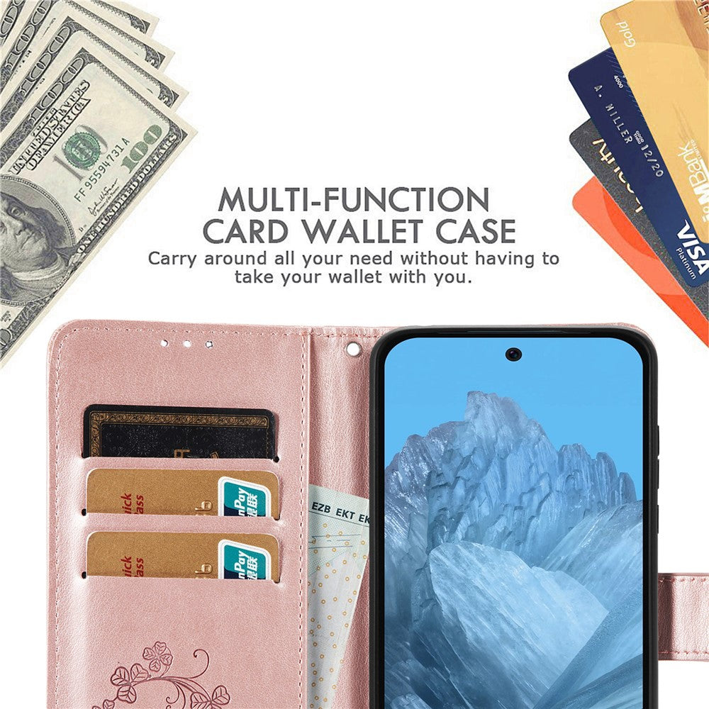 For Xiaomi 17 Pro Max Leather Case Four-Leaf Clover Wallet Phone Cover - Rose Gold