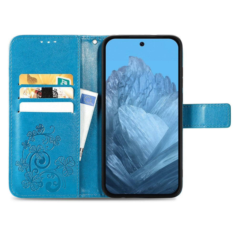 For Xiaomi 17 Pro Max Leather Case Four-Leaf Clover Wallet Phone Cover - Blue