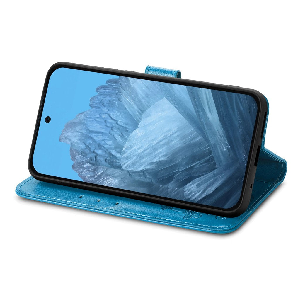 For Xiaomi 17 Pro Max Leather Case Four-Leaf Clover Wallet Phone Cover - Blue